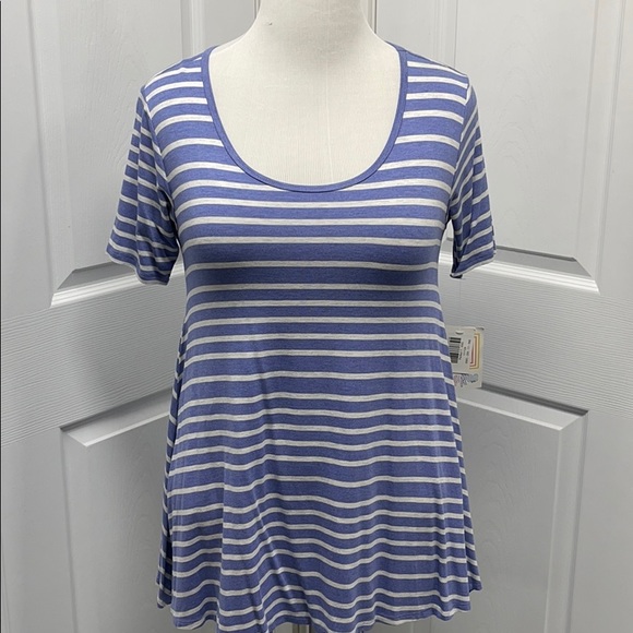 LuLaRoe New XXS Blue & White Striped Perfect T-Shirt NWT - Picture 1 of 8